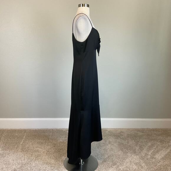 Aidan Mattox Satin Cut Out High Low Cocktail Dress Black Size 16 Sleeveless Midi - Picture 4 of 12